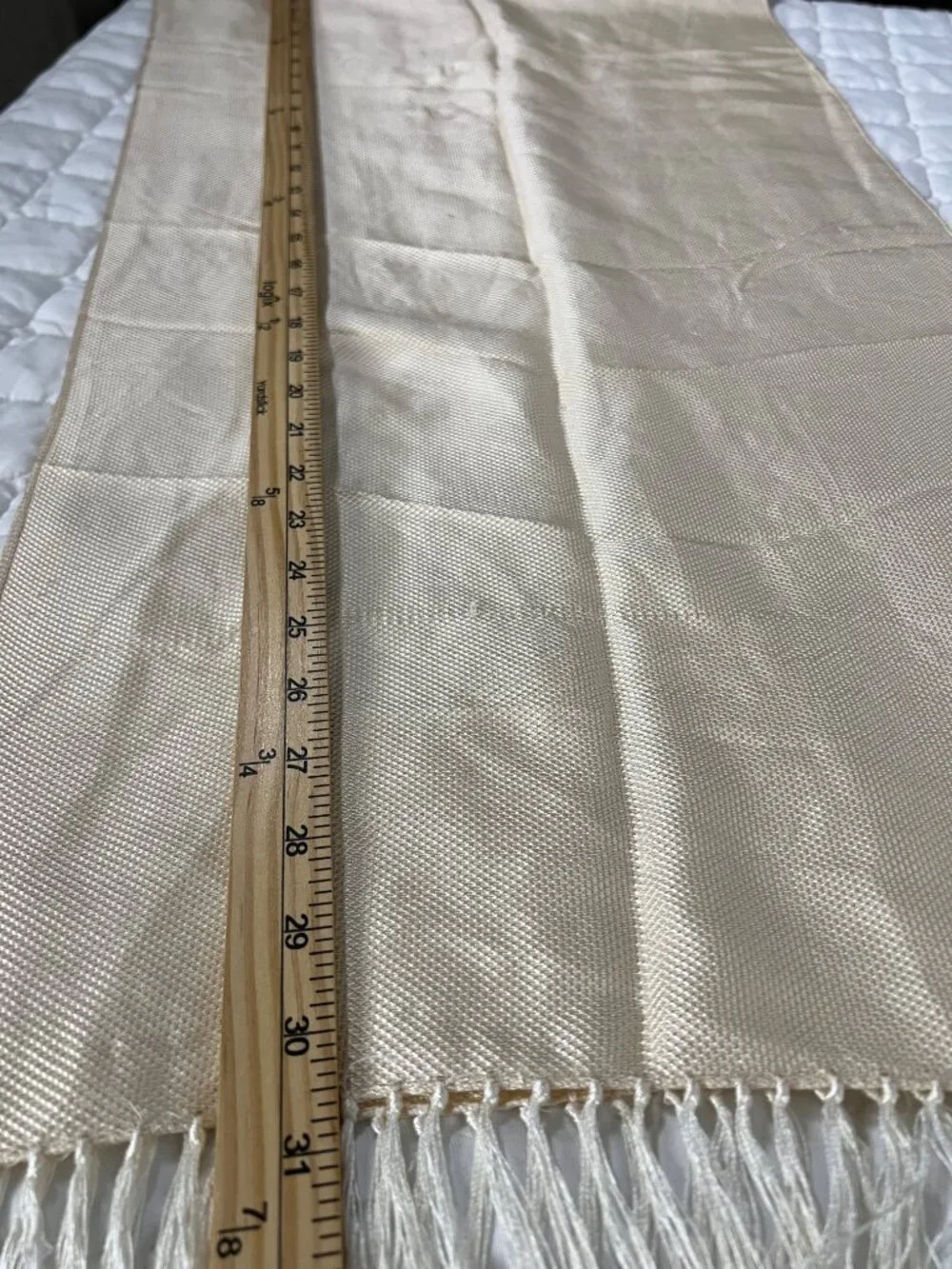 Giorgio Armani Cream Ivory Silk Jacquard Fringe Classic Italian Scarf Shawl